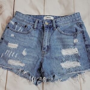 JBD Light Wash Distressed Frayed Raw Hem Denim Shorts size Small